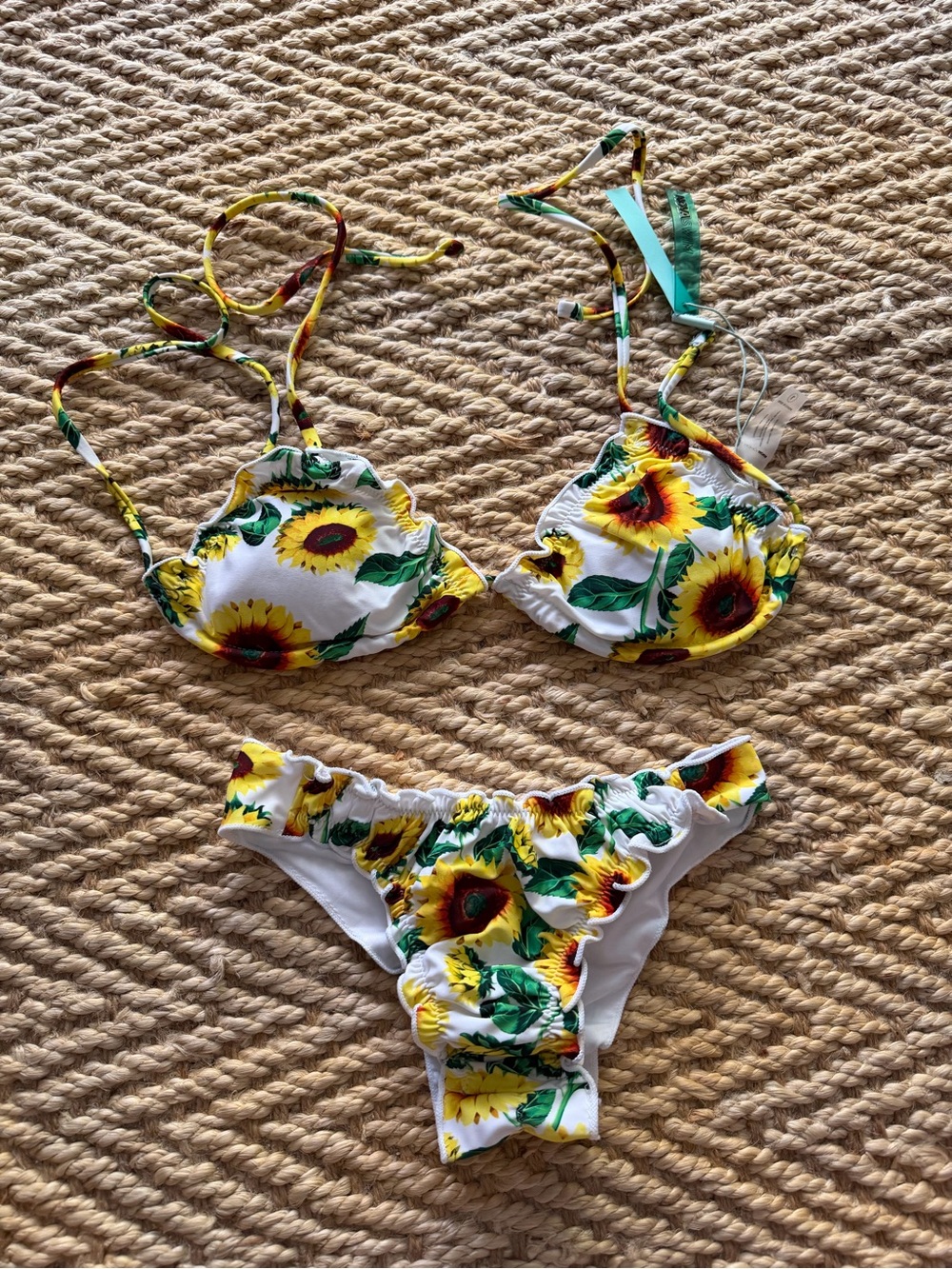 Fashion Nova White Sunflower Bikini Set - Yellow & Green